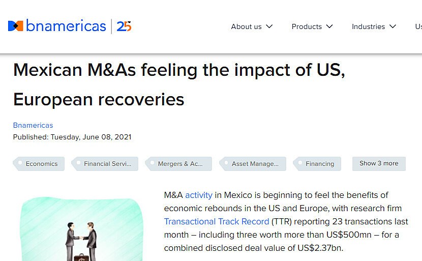 Mexican M&As feeling the impact of US, European recoveries